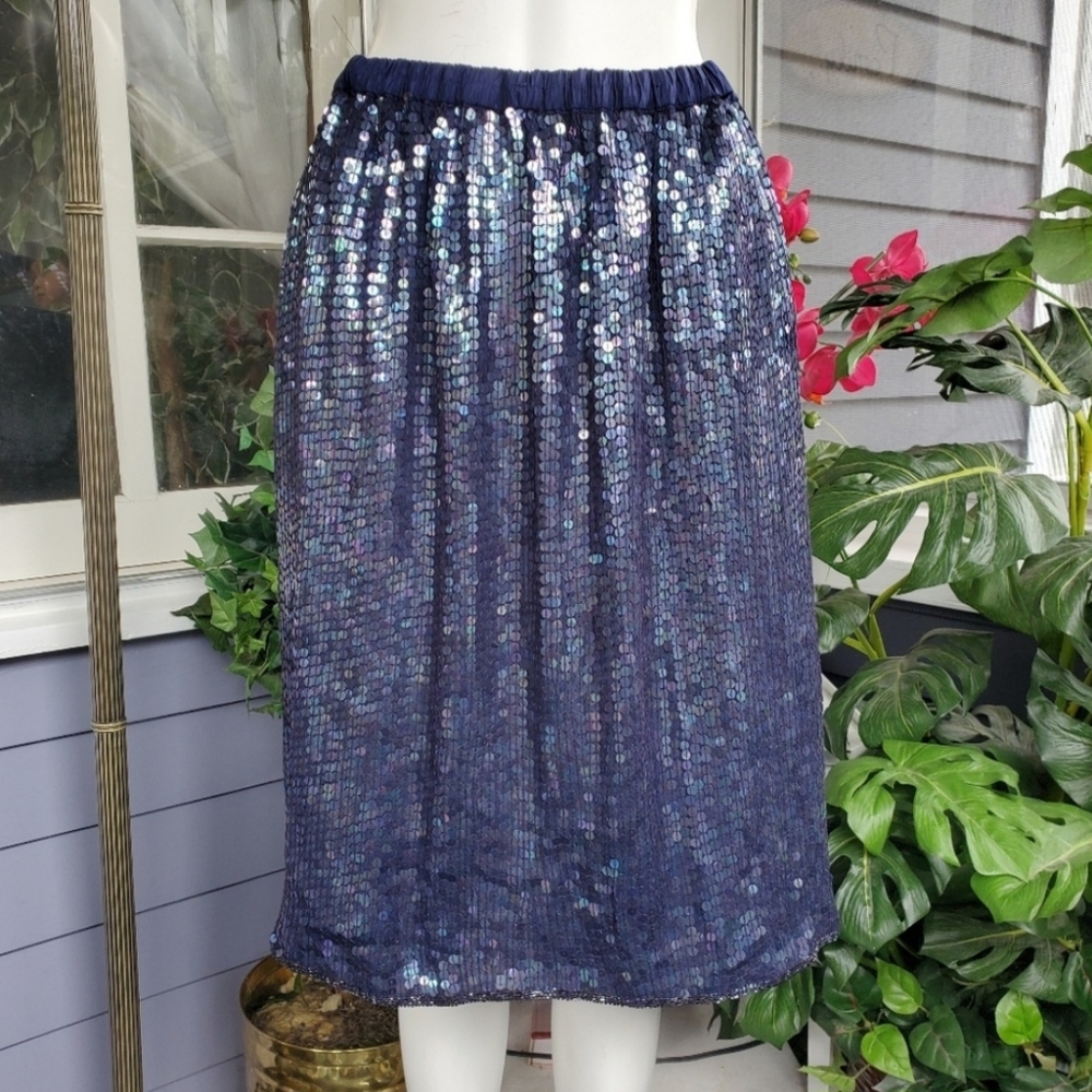 Vtg 80's Navy Sequin Women's Skirt